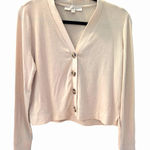 Loft Ribbed Knit Cream Beige Button Cardigan V-Neck Cropped Stretchy Small S Photo 0