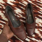 90s Vintage Brown genuine leather woven braided fisherman loafers flats shoes pointed toe ballet #cottagecore #boho Measurement in pics Size 6.5 Photo 0
