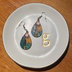 Handmade Painted Wood Cactus Teardrop Drop Earrings NWOT Green Photo 0