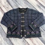 Vintage 2001 Icelandic Design 100% Wool Women's Blue Patterned Sweater Jacket Size L Photo 1