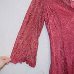 NWT Ryan Michelle Pink Eyelet Lace Long Sleeve V Neck Mini Dress size medium Photo 2