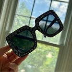 Sparkly, Fluted Rhinestone Rimmed Sunglasses, Black, Silver Black Photo 11