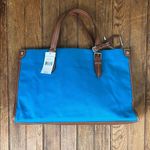 Ralph Lauren  turquoise Blue Canvas tote Bag with Brown Leather Trim new NWT Photo 0