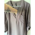 Maurice's Taupe V Neck Roll Tab Sleeve Pocket Blouse Women's XL Photo 5