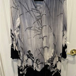 Diane Gilman  Women's Gray Black 100% Silk Floral Print Long Sleeves Top Size M Photo 0