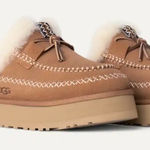 UGG   Disquette Alpine Tan Mules with White Fur Trim Photo 0