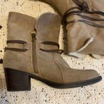 Sporto Beige Booties Side zip Strappy 7.5 heel boots suede leather Sherpa lined Photo 1