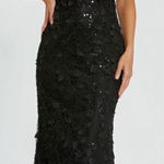 Mac Duggal 20889 Womens Black Sheer Applique Bustier Gown with Feather Straps Photo 1