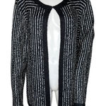 Chico's Sweater Womens Large 2 Black White Stripe Crinkle Cardigan Career Travel Photo 0