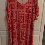 Allison Brittney Plus Red White Patchwork Floral Print Short Sleeve Dress 3X Photo 0