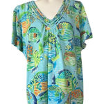 Alfred Dunner Vintage  Colorful Fish Print V-Neck Top Petite PXL Photo 0