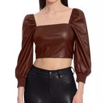 Avec Les Filles  Sienna Faux Leather Crop Top Brown XS Photo 0