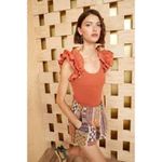 Ulla Johnson  Koa Ruffle Sleeve Rib Top FEMININE CASUAL Size Small S Terracotta Photo 1