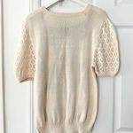 Vintage Hand Knit Square Neck Pointelle Puff Sleeve Floral Print Sweater Large Photo 5