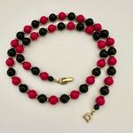 Pink black and gold tone beaded vintage necklace Photo 5