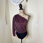 WAYF NTM: One Shoulder Long Sleeve Metallic Purple Oversized Bodysuit Sz XS Photo 4