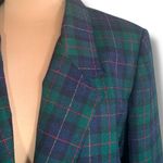 Vintage 90s Petite Green Navy Blue Plaid Wool Blazer Jacket Gold Buttons Preppy Size 16P Photo 4