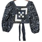 Ulla Johnson Bahati Patchwork Blouse Women’s Size 6 Blue Cotton Boho Tie Back Photo 7