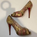 Christian Louboutin  Fontanete Pink and Gold Metallic Snakeskin Peep Toe Pumps 39 Photo 5
