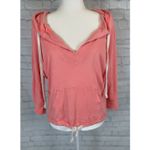 American Eagle  Women's Neon Peach Orange 3/4 Sleeve V Neck Pullover Hoodie S Photo 13