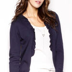 Talbots ✨ Open Front Cardigan Sweater Sz Medium Navy Solid Long Sleeve Ruffle✨ Photo 0