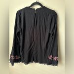 Time & Tru  Women's M Black floral embroidered Bell Sleeve Top Pleats ruffles Photo 4
