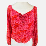 Free People  Ooh LaLa Top red pink boho floral L Photo 9
