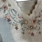 Carolyn Taylor White Cottagecore Floral Embroidered Knit Sweater Women Sz L VTG Photo 5