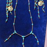 Turquoise and Gold Sand Dollar Sea Shell Earrings and Necklace Beach Ocean Coast Photo 0