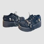 Source Unknown Y2K Star Print Chunky Platform Ankle Women Metal Chain Black Denim Shoes 6.5W 37 Photo 2