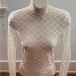 White Y2K mesh semi Sheer turtleneck long sleeves geometric bodysuit, size S Photo 0