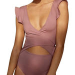 Free People NWT  Streamline Ruffle Sleeveless Wrap Bodysuit in Berry Pink Size XL Photo 0