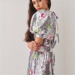 CeliaB Wonderer Silver Sequins Floral Statement Puff Sleeves Mini Dress NEW XXS Photo 2