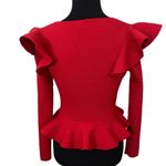 EXPRESS Red exaggerated ruffle long sleeve peplum sweater avant garde Photo 3