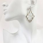Silver Tone Dangle Pierced Earrings, Geometric scalloped hoop Photo 1