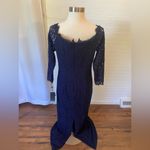 Adrianna Papell  Scalloped Lace Square Neck 3/4 Sleeve Back Navy Dress Photo 7
