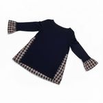 Loft  Navy Blue Plaid Trim Long Sleeve Tunic Dress Size M Photo 2