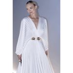 ACLER Wonastow Long Sleeve Pleated Satin Maxi Dress in Ivory Size US 4 White Photo 10