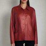 Vintage red leather jacket 80s 90s plus size leather coat button dressy Photo 0