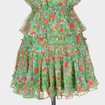 Reset by Jane Joelle Floral Ruffle Mini Dress Green Pink Tie Neck Small Photo 3
