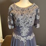 Women’s Short Blue Chiffon Prom Party Dress with Floral Detail Zip Back Size S Photo 1