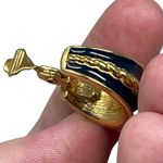 Monet Vintage Signed Navy Blue Enamel Gold Tone Clip On Earrings Classic Chic Photo 5