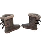 UGG ‎ Australia Gray Suede Leather Sheepskin Shearling Bow Back Boots US 7 EU 38 Photo 4