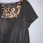 Carmen Marc Valvo Black Ribbed Metallic Square Neck Cap Sleeve Short Dress Sz 10 Photo 2