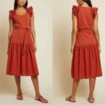 Nation Ltd Everly Frilly Ruffle Strap Tiered Cotton Midi Dress Cayene Red Small Photo 1