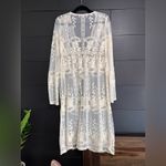 STORY ON Ivory Vintage Lace Long Maxi Cover Up Robe Rope Tie Sz XL EUC Photo 3