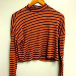 Forever 21 Orange and Blue Long Sleeve Mock Neck Cropped Sweatshirt Photo 1