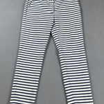 ZARA BASIC Woman Pants 6 Ankle Navy White Striped Flat Front Side Slits Slim Photo 0