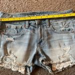 American Eagle  Shortie Distress Blue White Washed Denim Jean Shorts Lace Pockets Photo 7