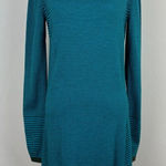 Title Nine Sweater Dress Small Teal Synergy Striped Mockneck Long Sleeve Stretch Photo 0